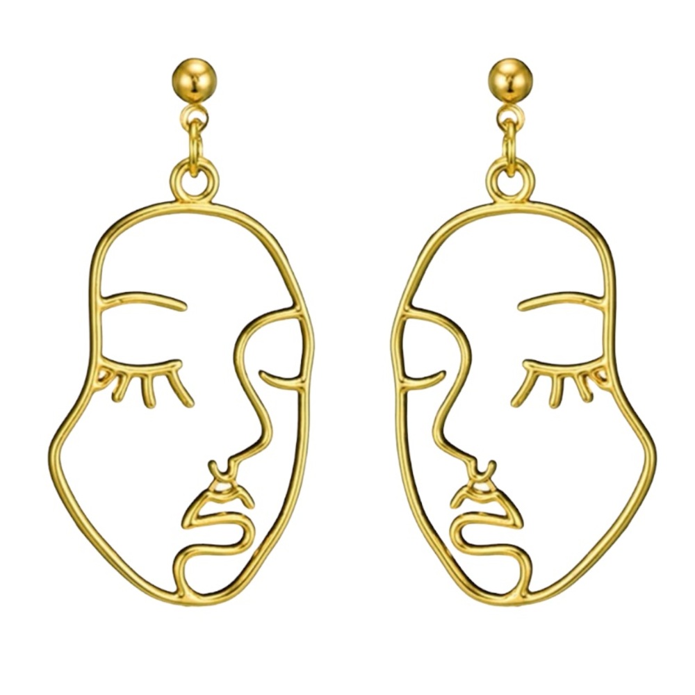 🦋 3/$24 Shiny gold dangling Picasso face post earrings / NWOT - Picture 6 of 6